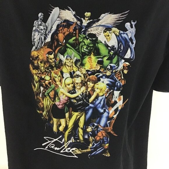 Men's Stan Lee Avengers Black Graphic T Shirt Size XL Marvel Comic Characters - Picture 2 of 6